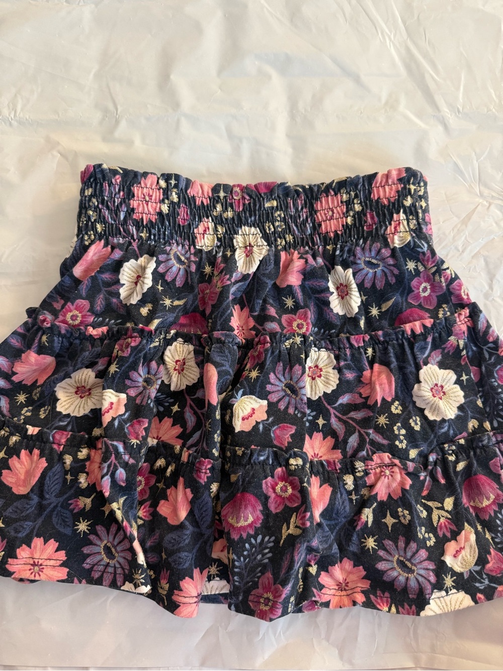 Girls' Navy Floral Tiered Skirt - Pink & Cream Flowers